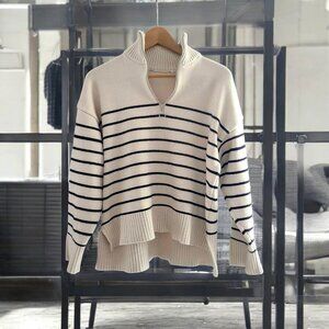 Zara Breton striped heavy Winter sweater with zipped collar